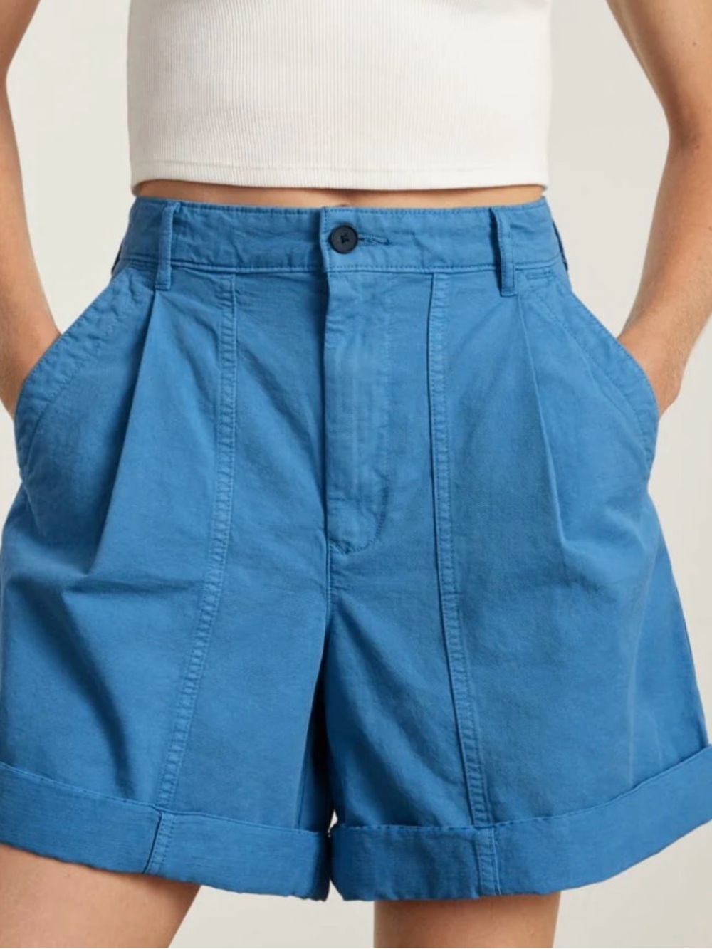 Everlane The Tourist Short Womens 4 Blue Pleated Bermuda Organic Cotton Linen